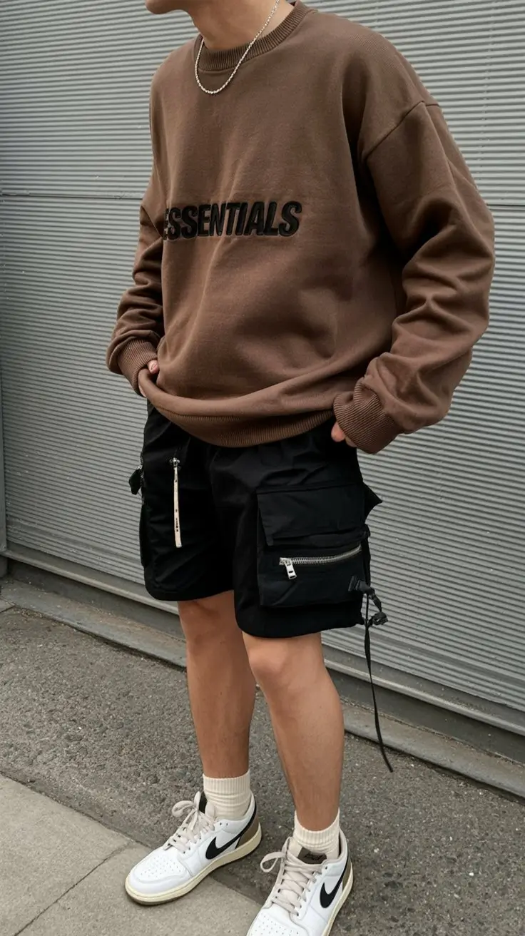 casual summer outfits men 2026 Layered streetwear with bold texture contrast