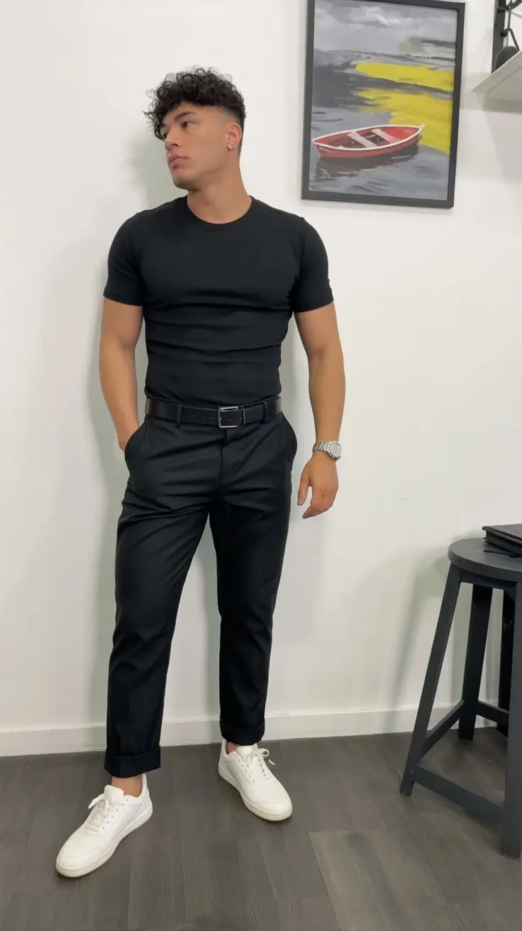 casual summer outfits men 2026 Refined minimal outfit with sharp modern silhouette