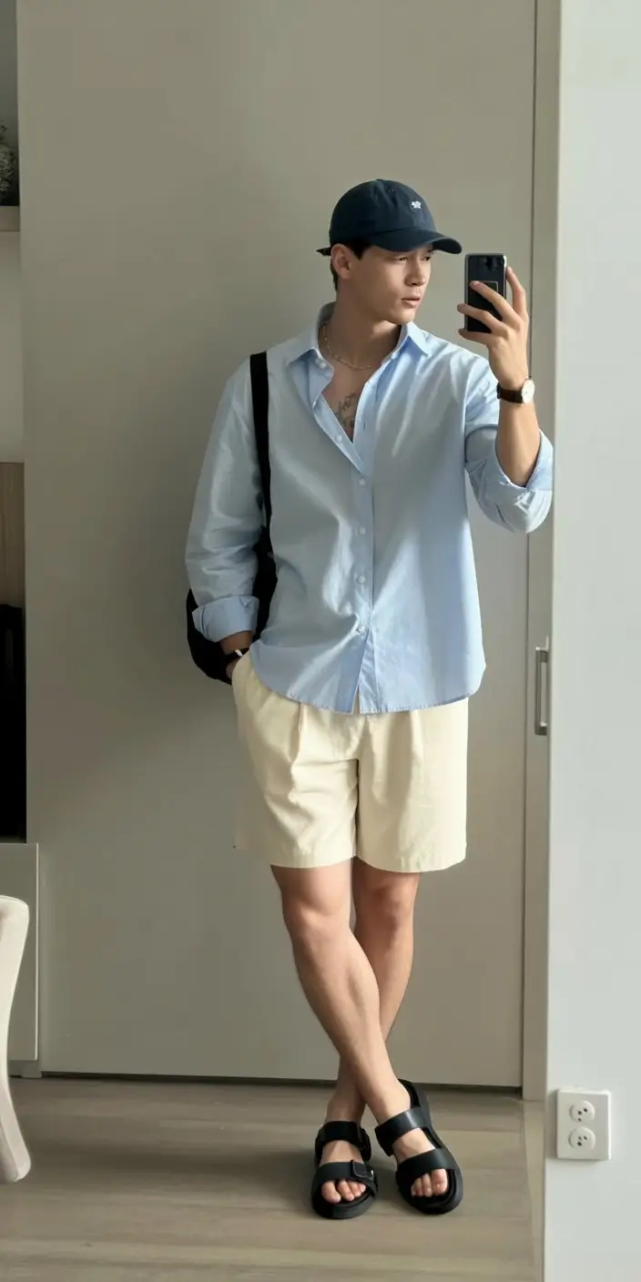 casual summer outfits men 2026 Soft summer layering with relaxed vacation feel