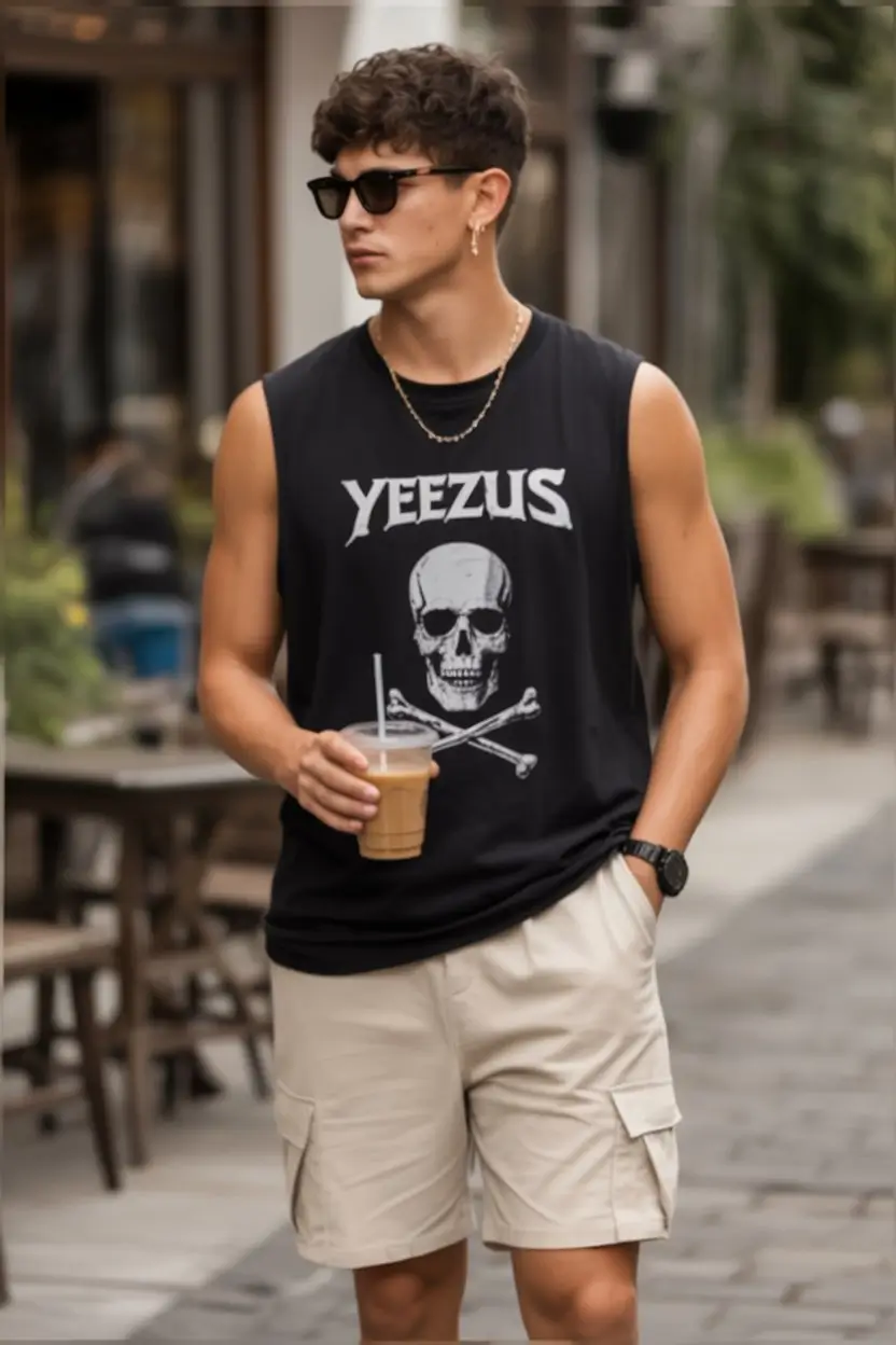 casual summer outfits men 2026 Graphic edge meets everyday summer street style
