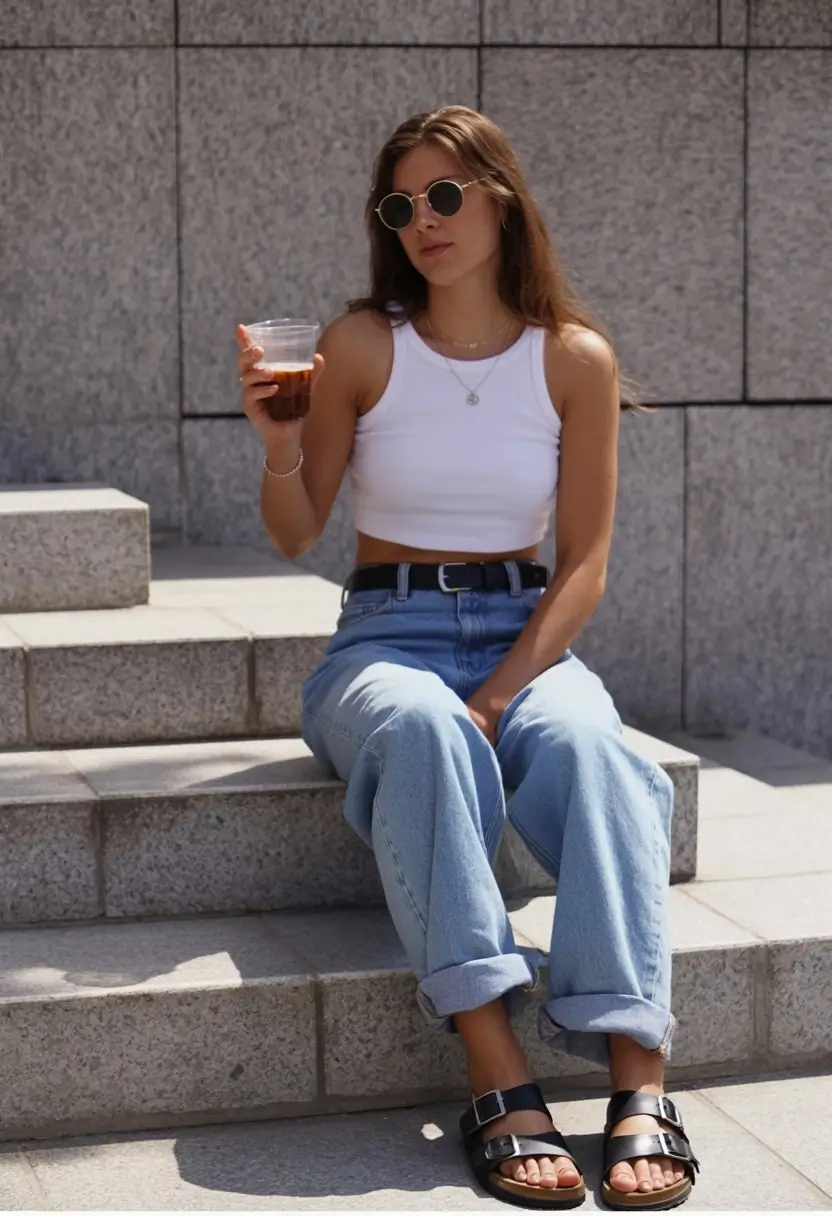 chic summer fashion outfits 2026 Effortless tank top and relaxed denim energy