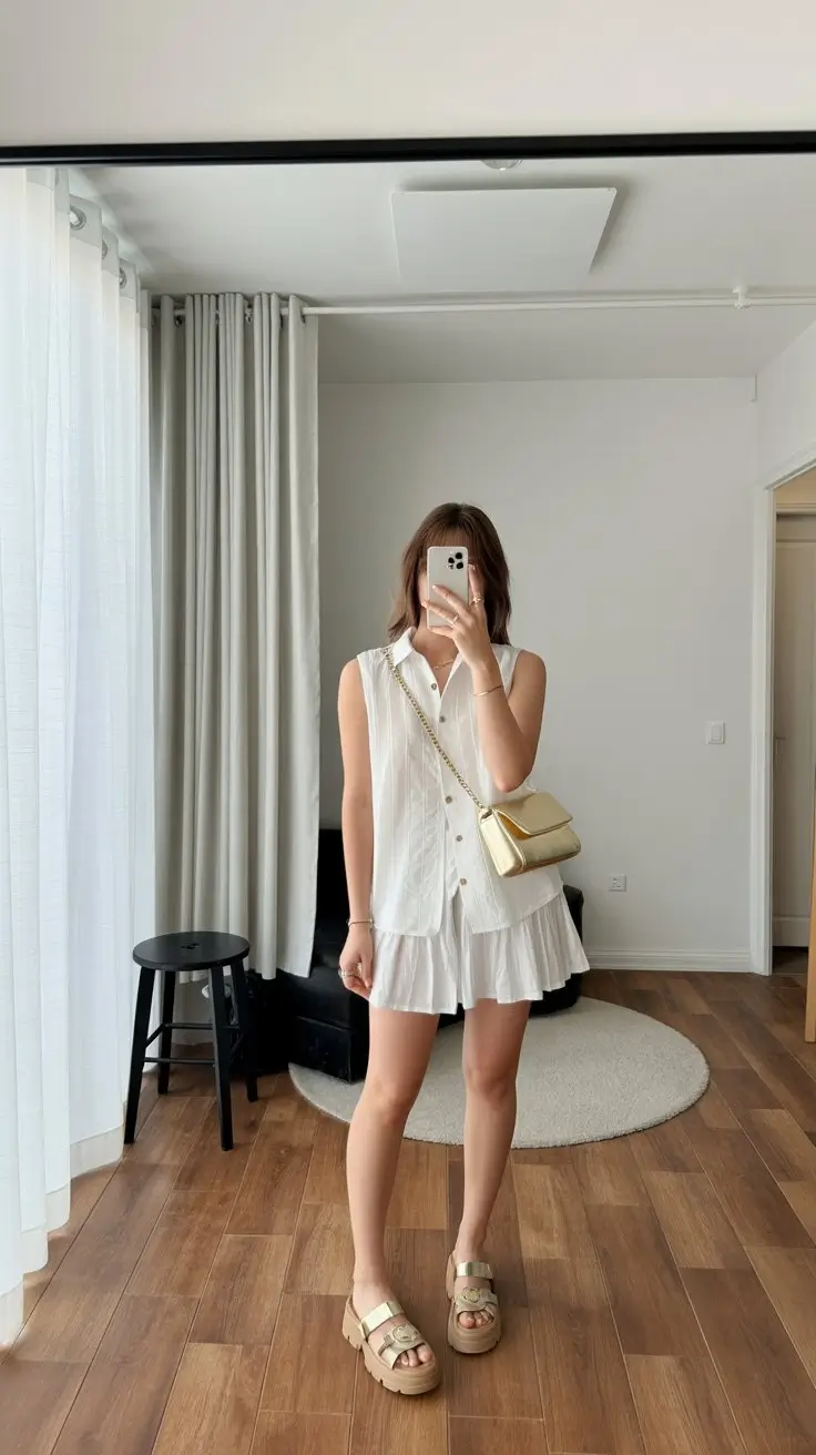 chic summer fashion outfits 2026 Soft white mini set with airy feminine charm