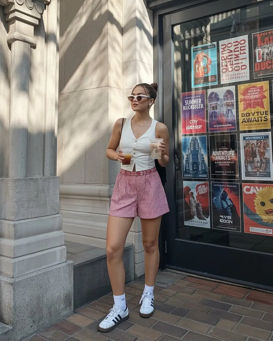 chic summer fashion outfits 2026 Gingham shorts with fitted top playful summer charm