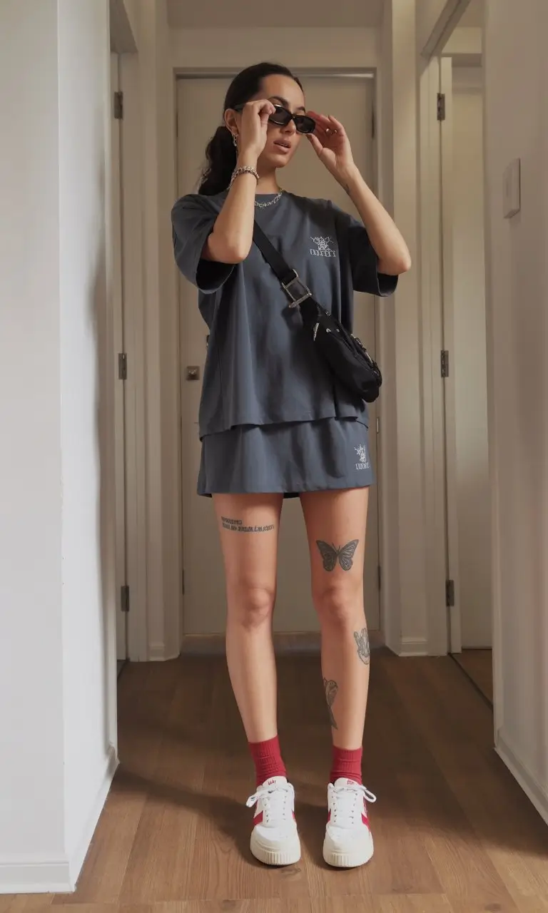 chic summer fashion outfits 2026 Edgy oversized set with sporty street confidence