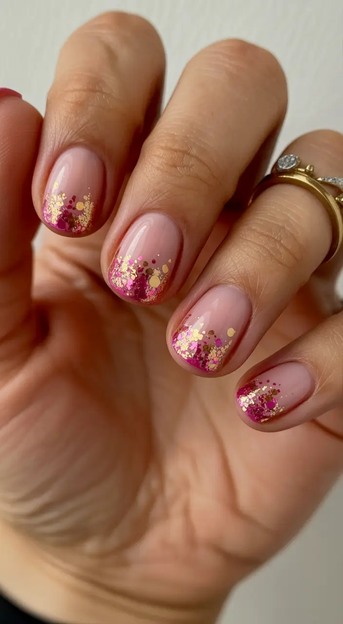 cute easter nail art ideas Soft Pink Glitter Tips for a Fresh Spring Mood