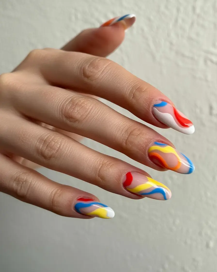 cute easter nail art ideas Colorful Spring Wave Nails with Artistic Energy