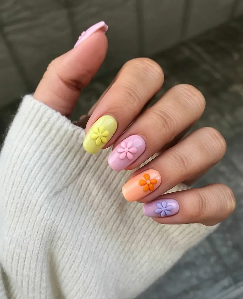 cute easter nail art ideas Simple Pastel Flower Nails with a Retro Spring Feel