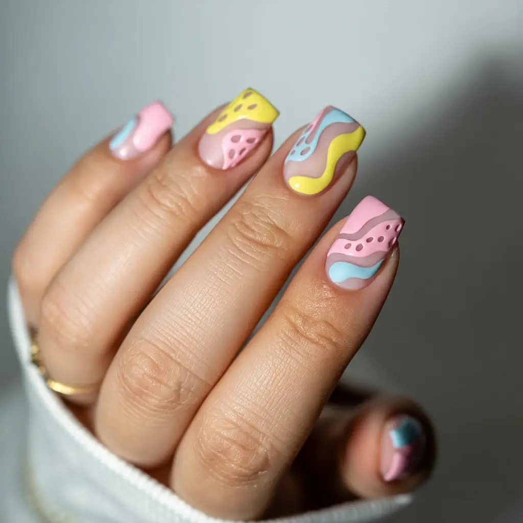cute easter nail art ideas Pastel Easter Egg Pattern Acrylic Nails