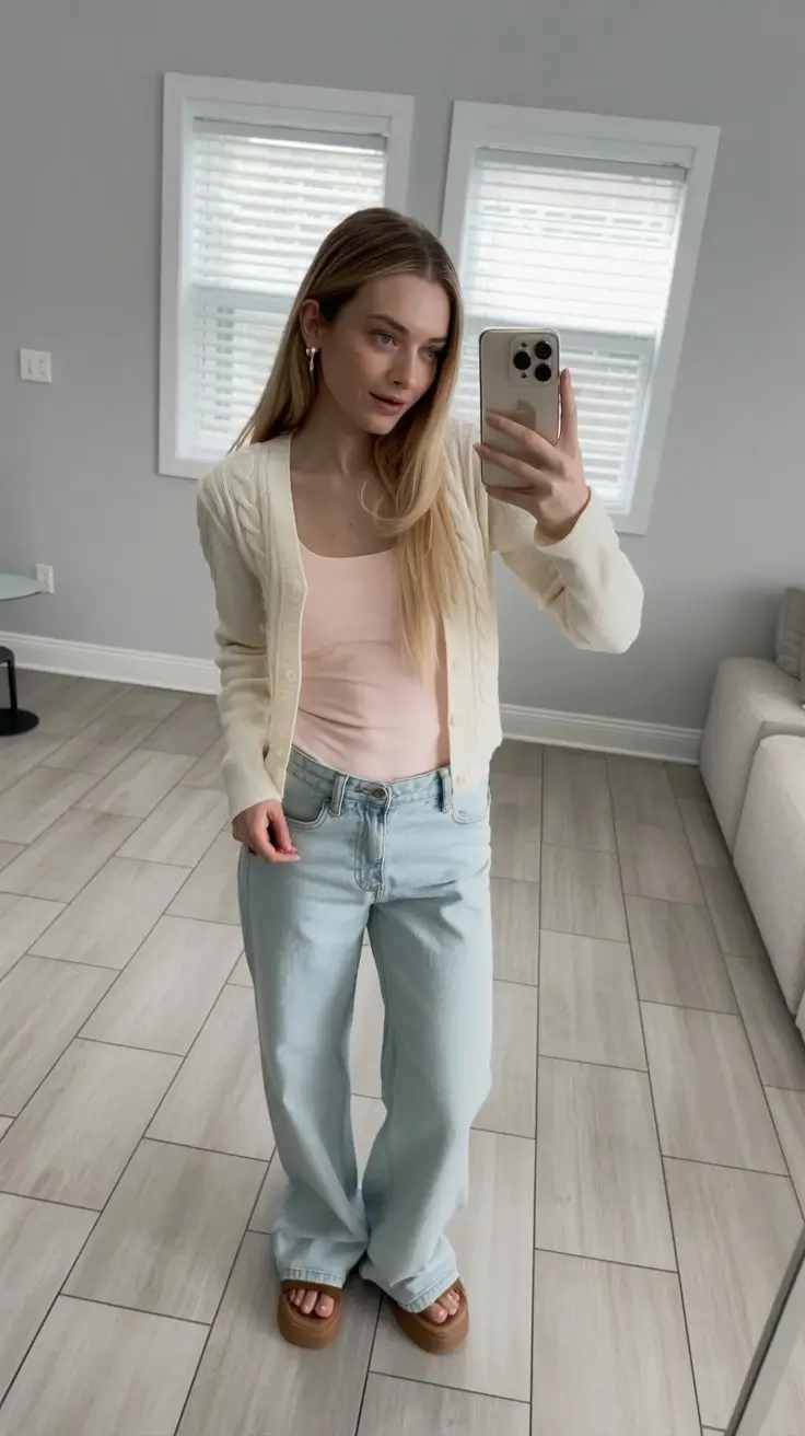 cute summer outfits for teens 2026 minimal layered cardigan and denim everyday soft look