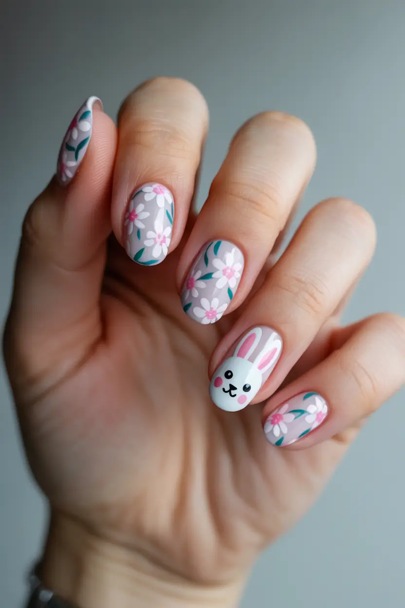 easter nails color ideas 2026 Sweet bunny and floral pastel nails for a charming easter look