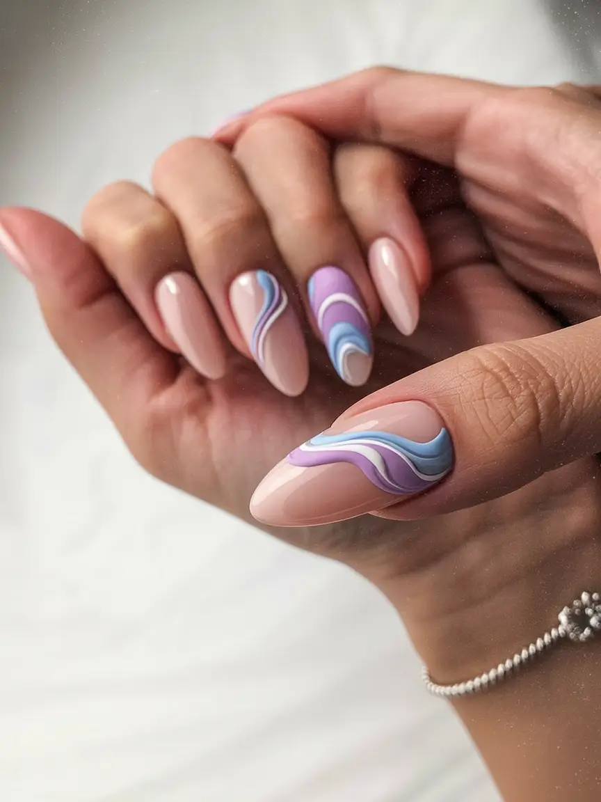 easter nails color ideas 2026 Soft pastel swirl nail design for modern spring almond nails