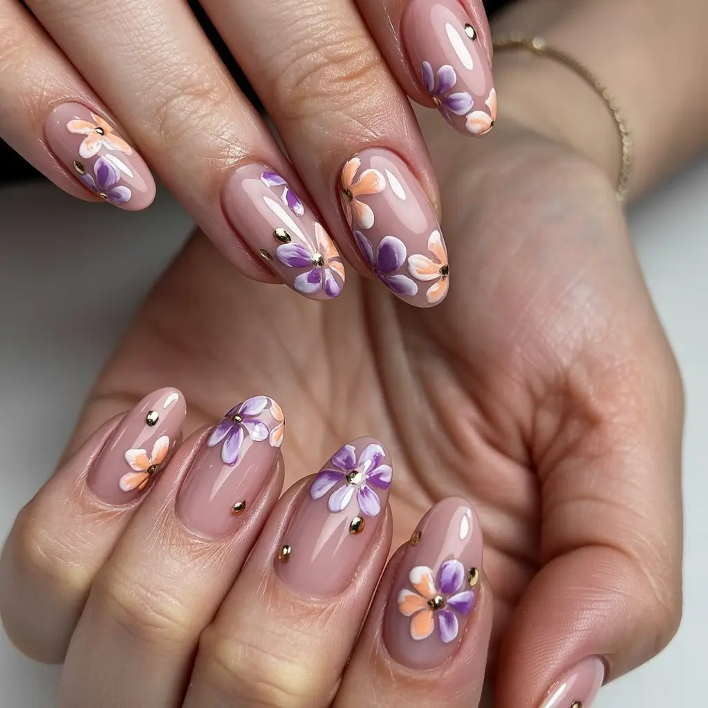 easter nails ideas 2026 Elegant Spring Blossom Almond Nails