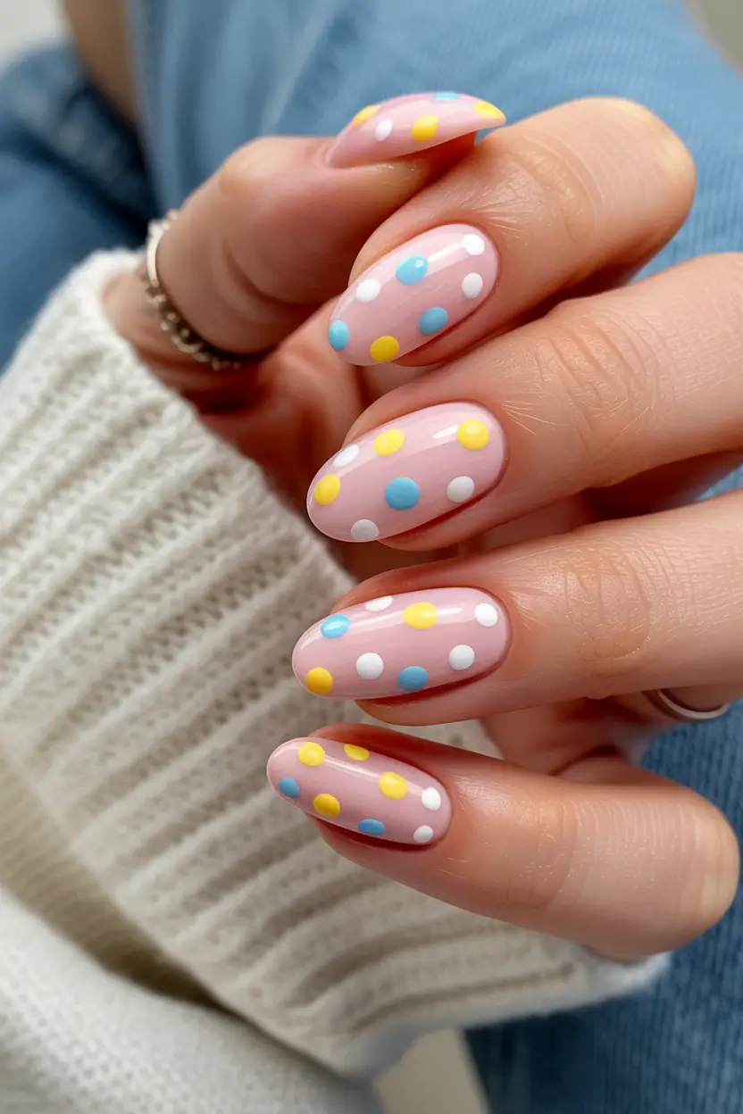 easter nails ideas 2026 Playful Easter Polka Dot Short Nails