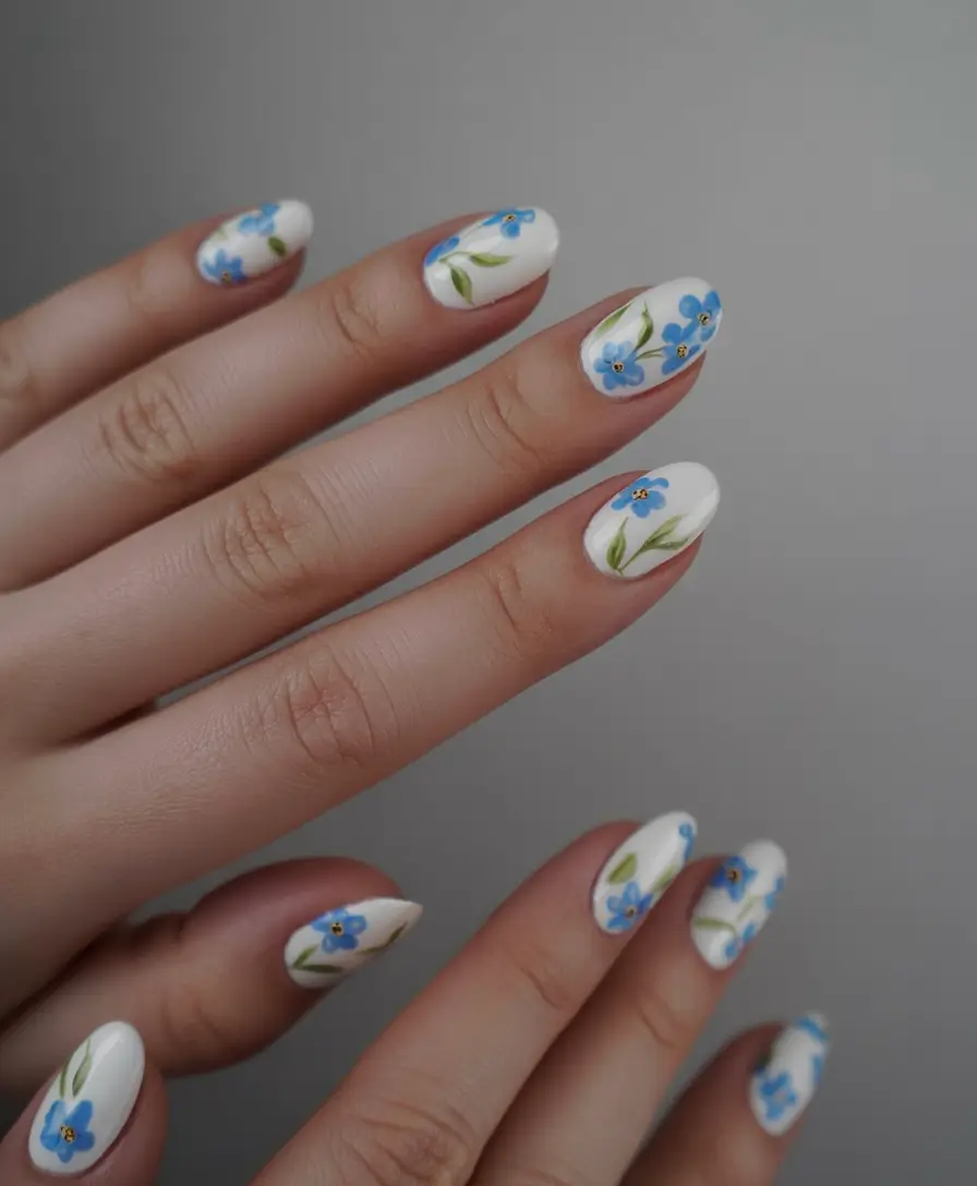 easter nails ideas 2026 Blue Floral Spring Garden Nails