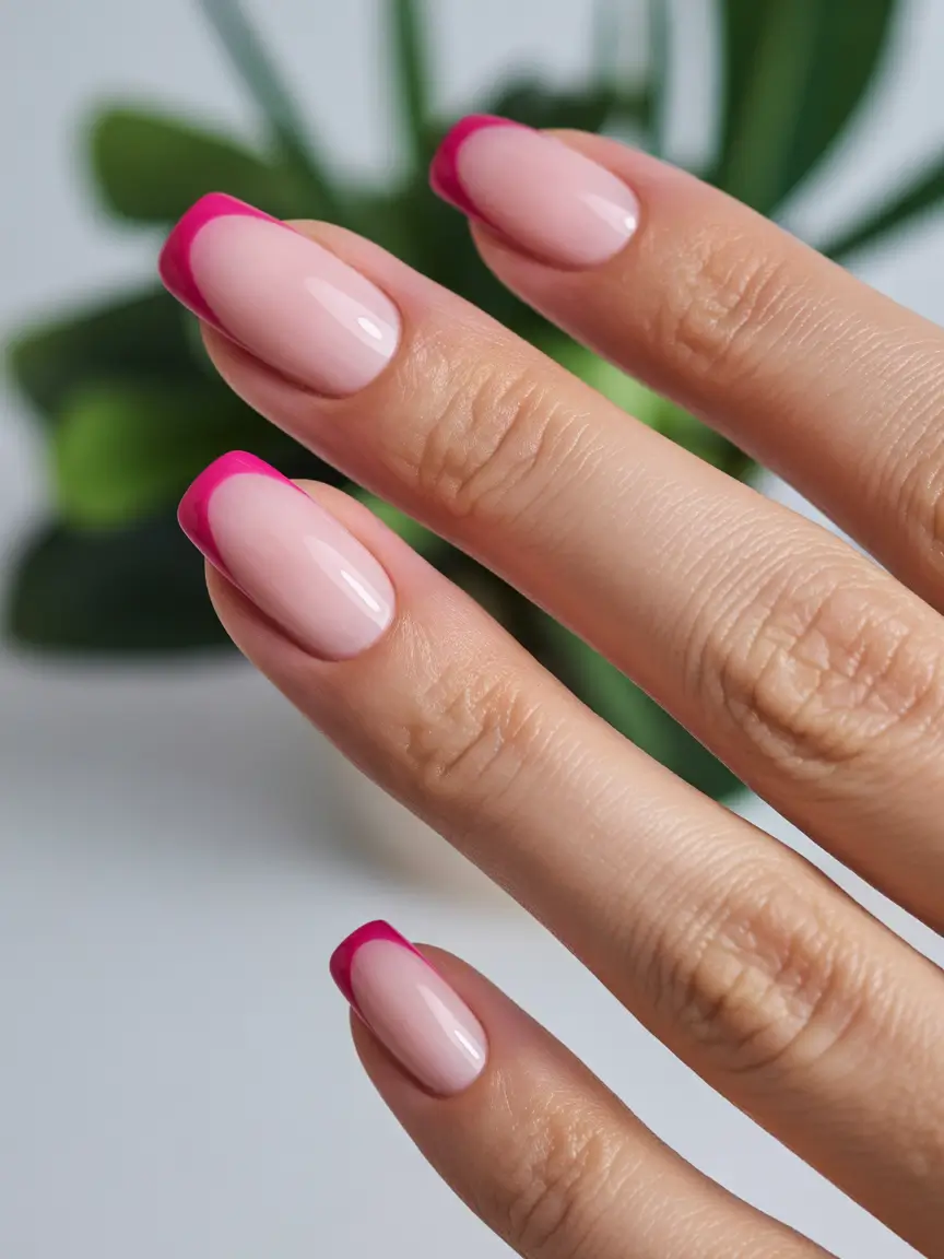 glam spring hot pink nails 2026 Minimal Short Hot Pink French Tips