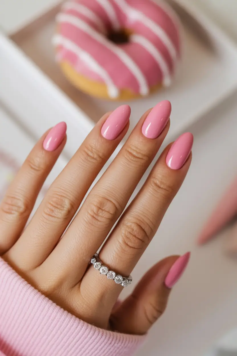 glam spring hot pink nails 2026 Soft Baby Pink Almond Simplicity