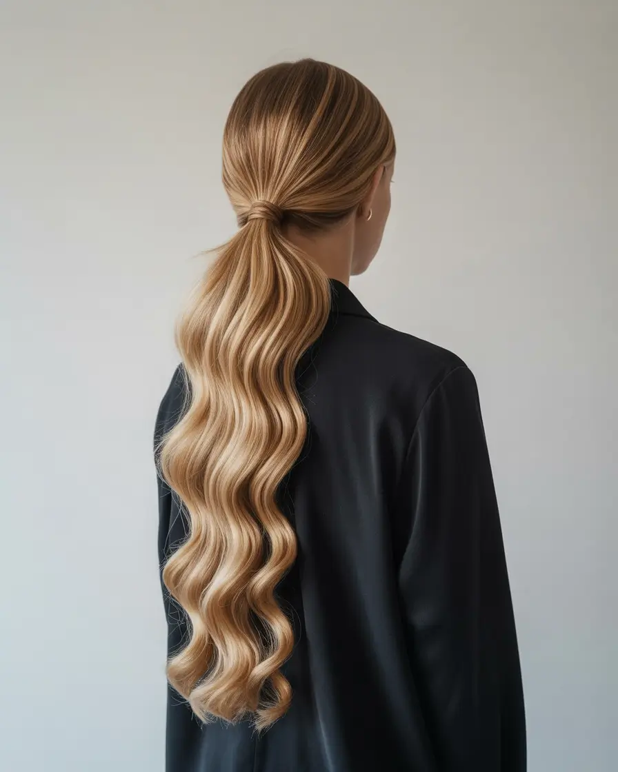 graduation hairstyles ideas 2026 Elegant low ponytail with soft graduation waves