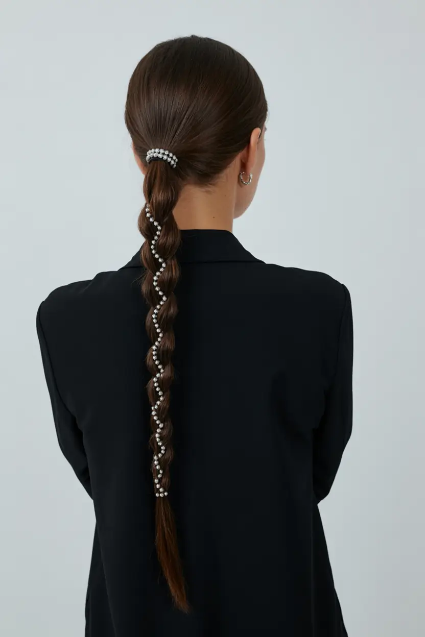 graduation hairstyles ideas 2026 Sleek long braid with pearl accents