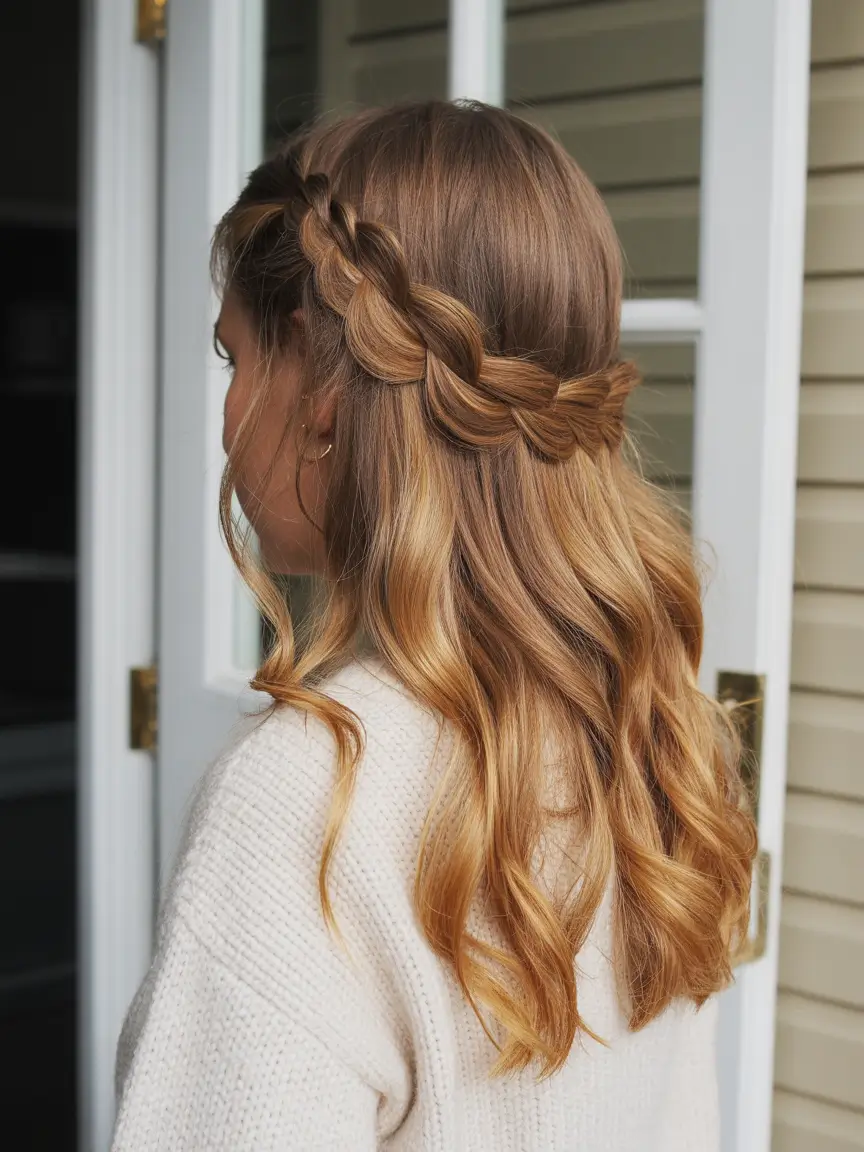 graduation hairstyles ideas 2026 Soft half up braid with flowing graduation waves