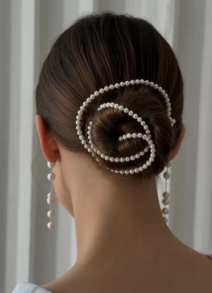 graduation hairstyles ideas 2026 Elegant pearl wrapped bun for graduation ceremony
