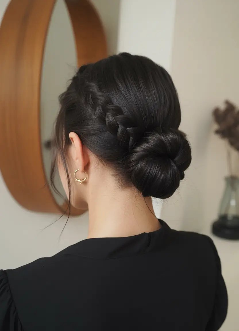 graduation hairstyles ideas 2026 Classic braided low bun for graduation ceremony