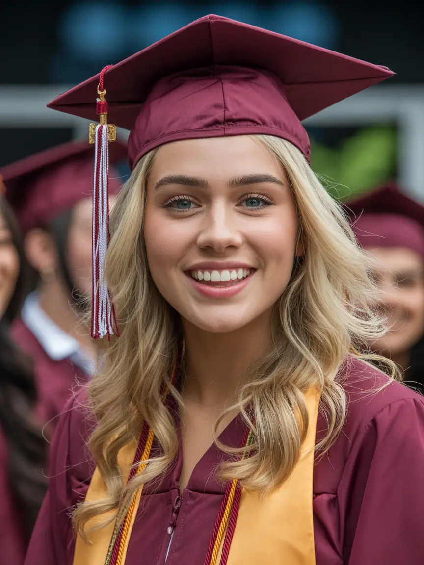 graduation hairstyles with cap ideas 2026 Simple Medium Length Waves with a Natural Middle Part