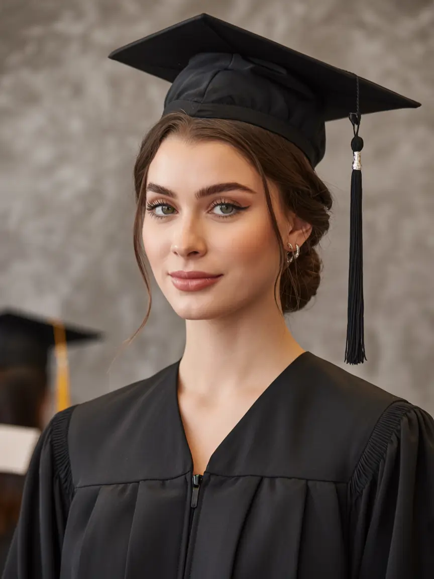 graduation hairstyles with cap ideas 2026 Elegant Low Bun Graduation Updo