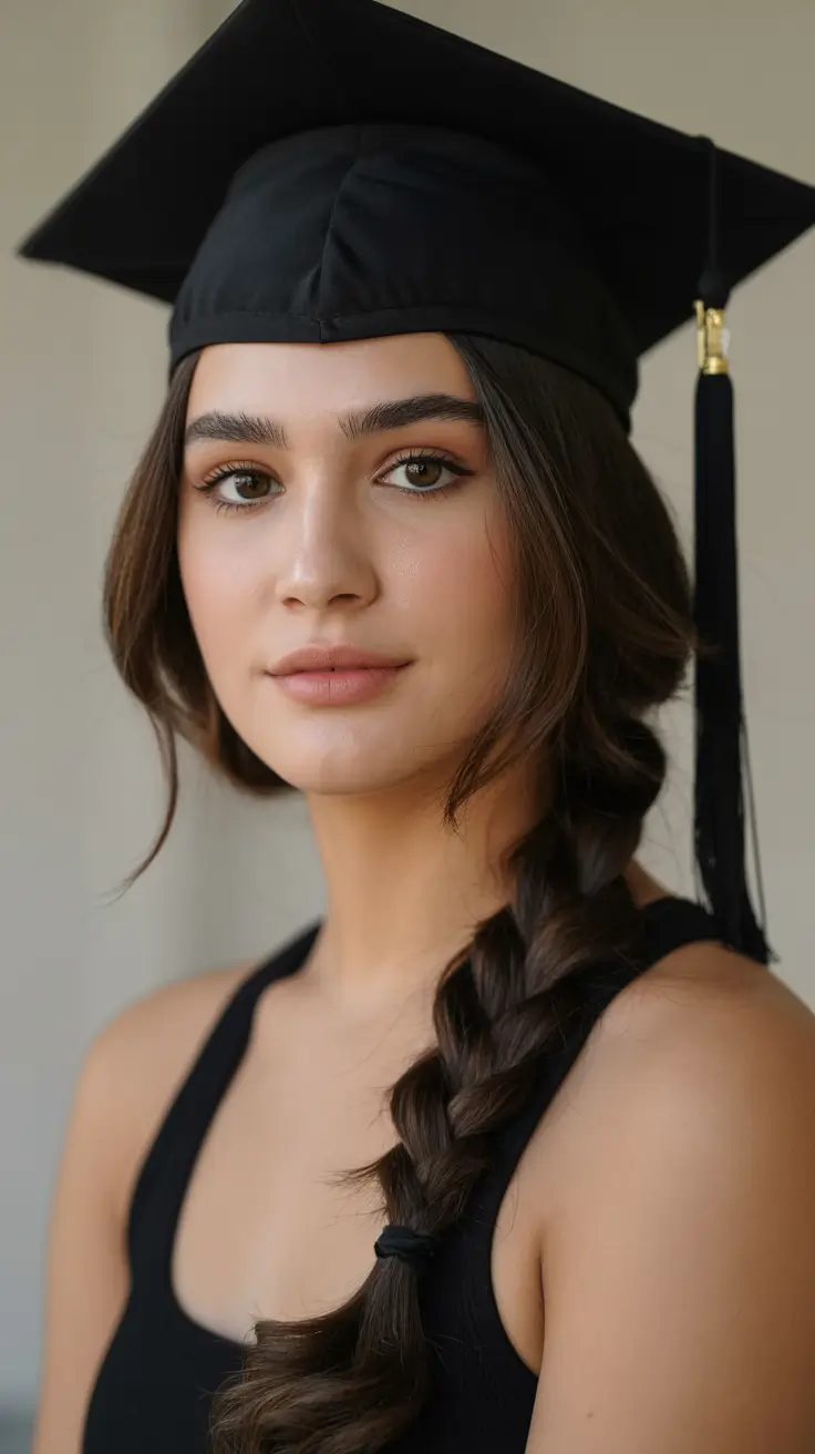 graduation hairstyles with cap ideas 2026 Classic Side Braid for Long Hair