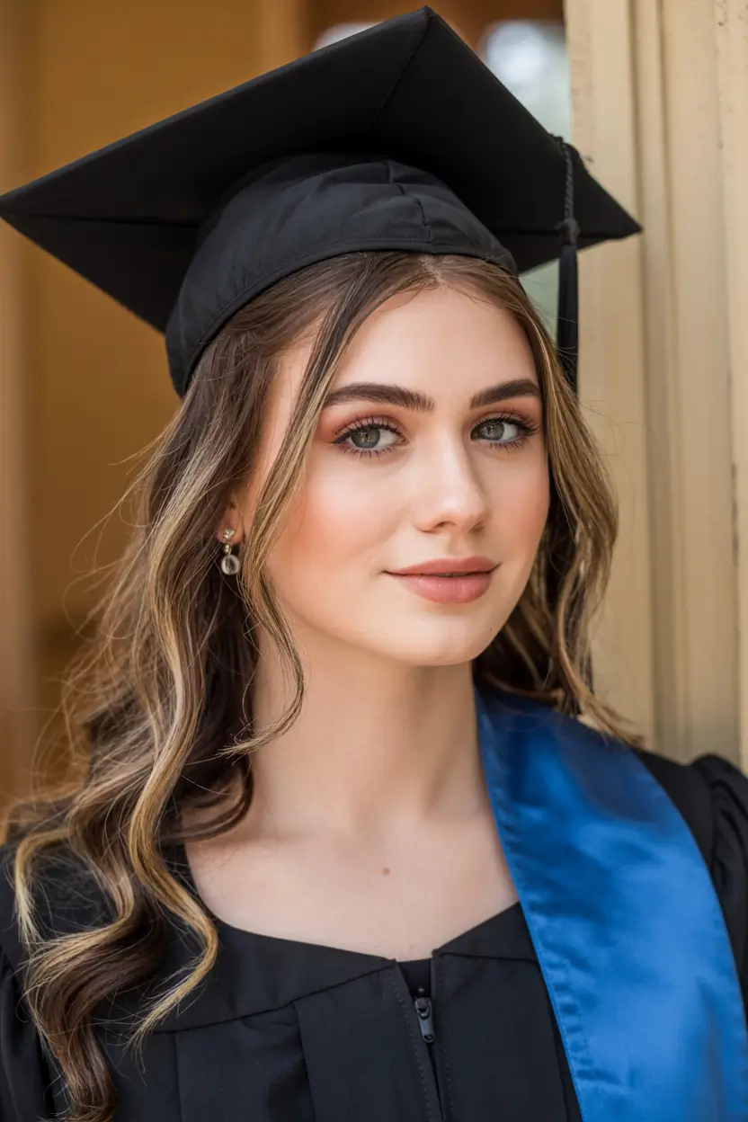 graduation hairstyles with cap ideas 2026 Soft Side Part Waves for Graduation Day