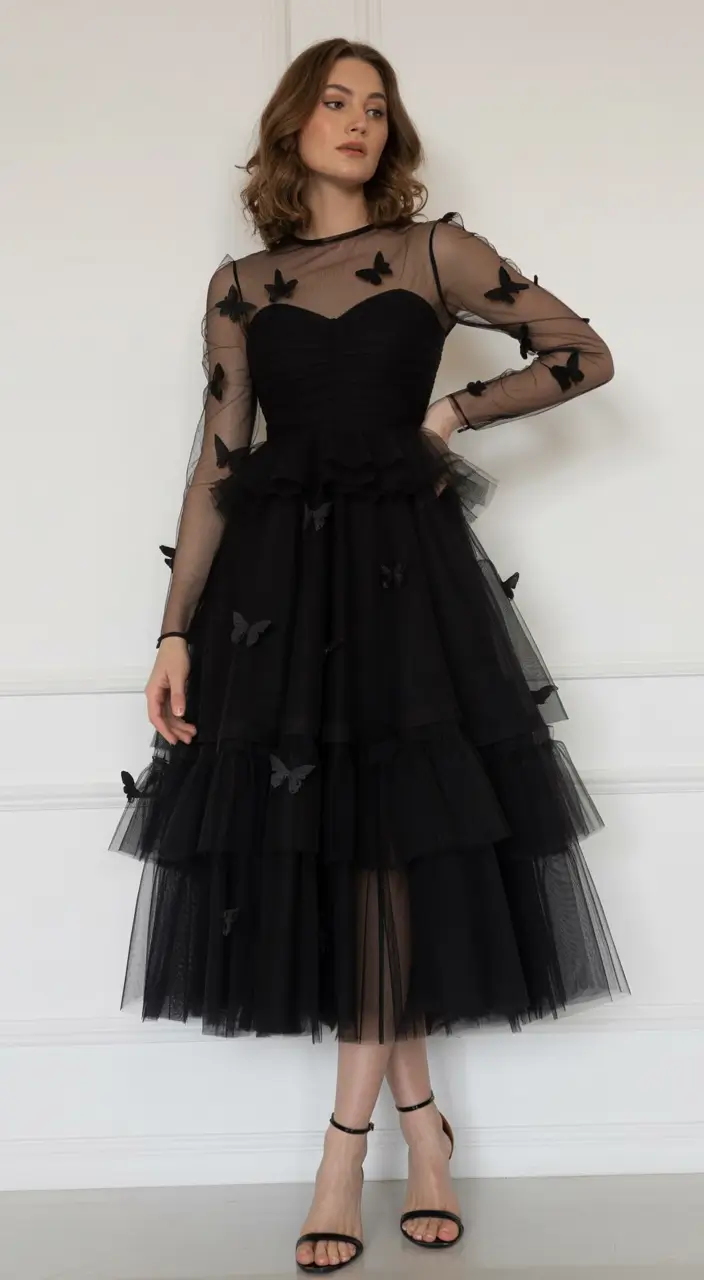 graduation look ideas 2026 Romantic Black Tulle Dress That Feels Dramatic Yet Elegant