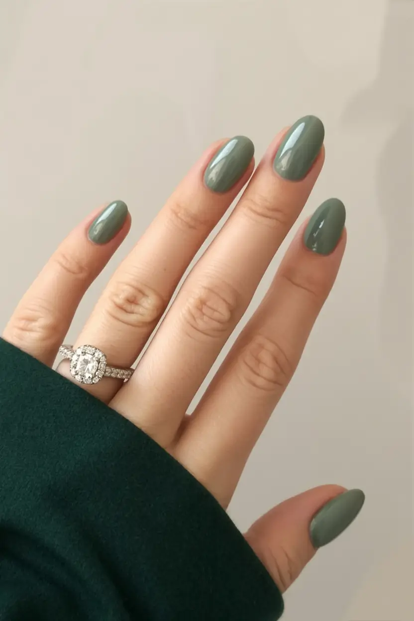 graduation nail color ideas 2026 Elegant sage green solid manicure