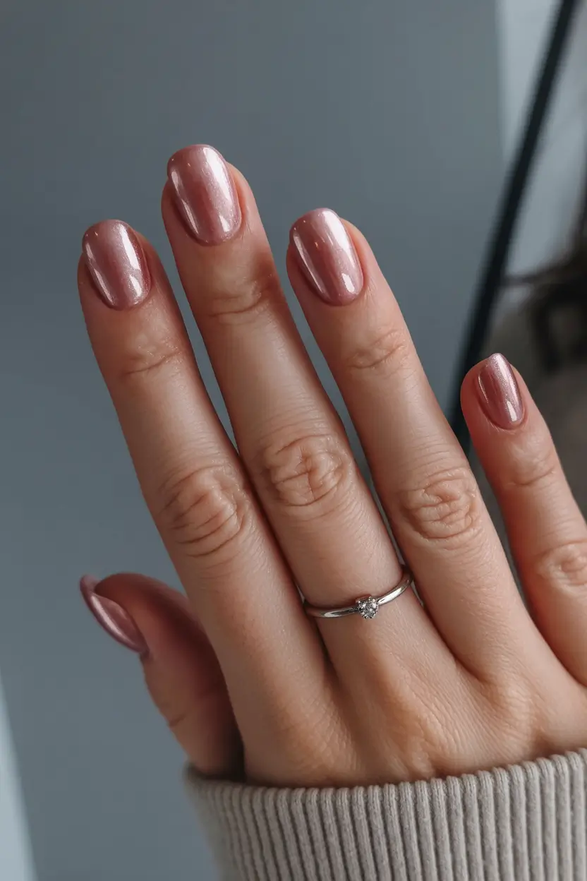 graduation nail color ideas 2026 Soft rose chrome glow manicure