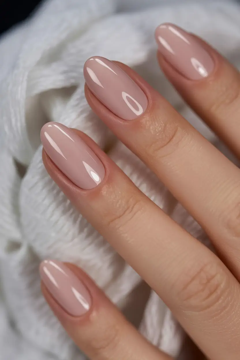 graduation nail color ideas 2026 Clean glossy nude almond manicure