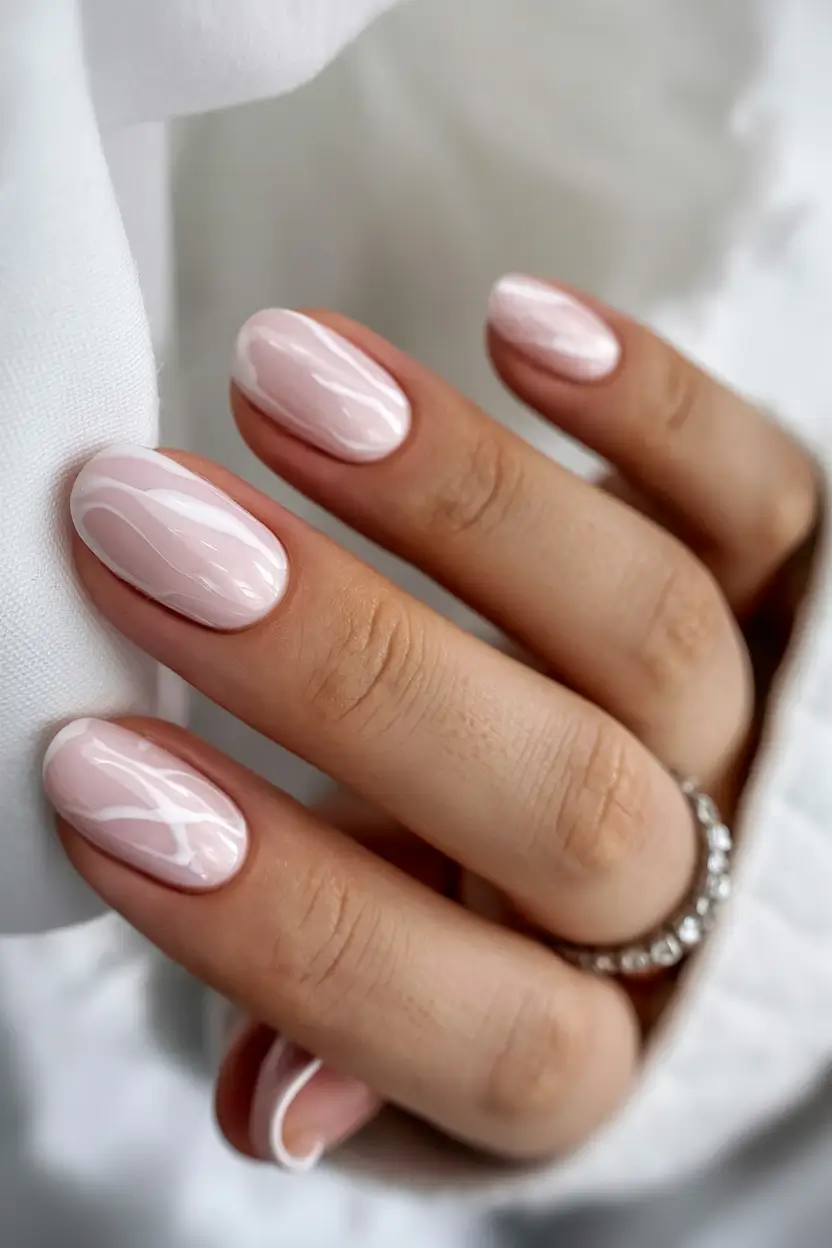 graduation nails ideas 2026 Soft Pink Marble Nails for Elegant Graduation Style