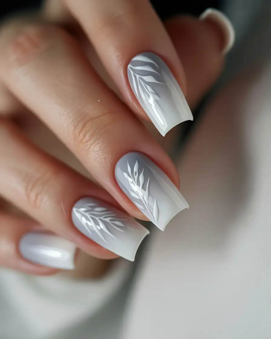 graduation nails ideas 2026 Soft White Botanical Nails for Classy Graduation Style