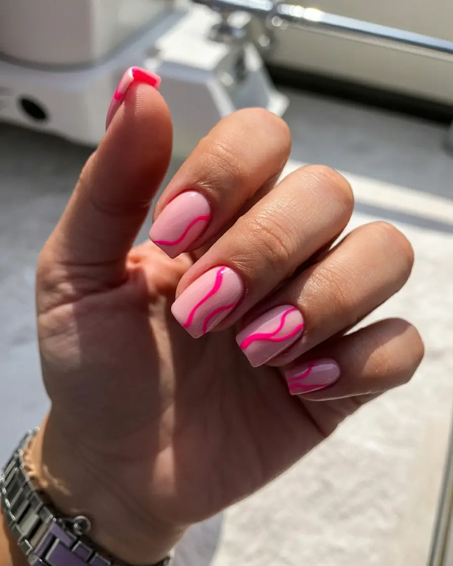 graduation nails ideas 2026 Playful Pink Waves for Cute Graduation Nails