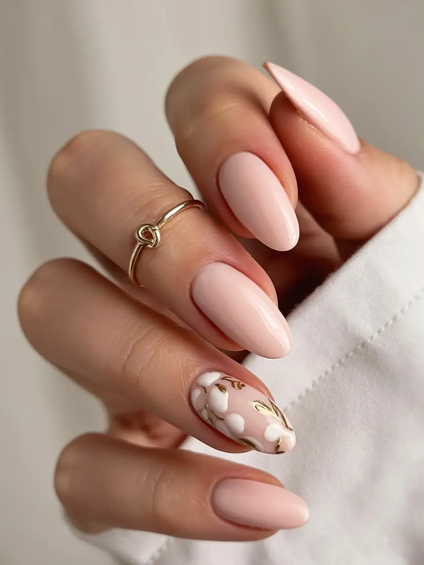 graduation nails ideas 2026 Soft Almond Floral Nails for Classy Graduation Style