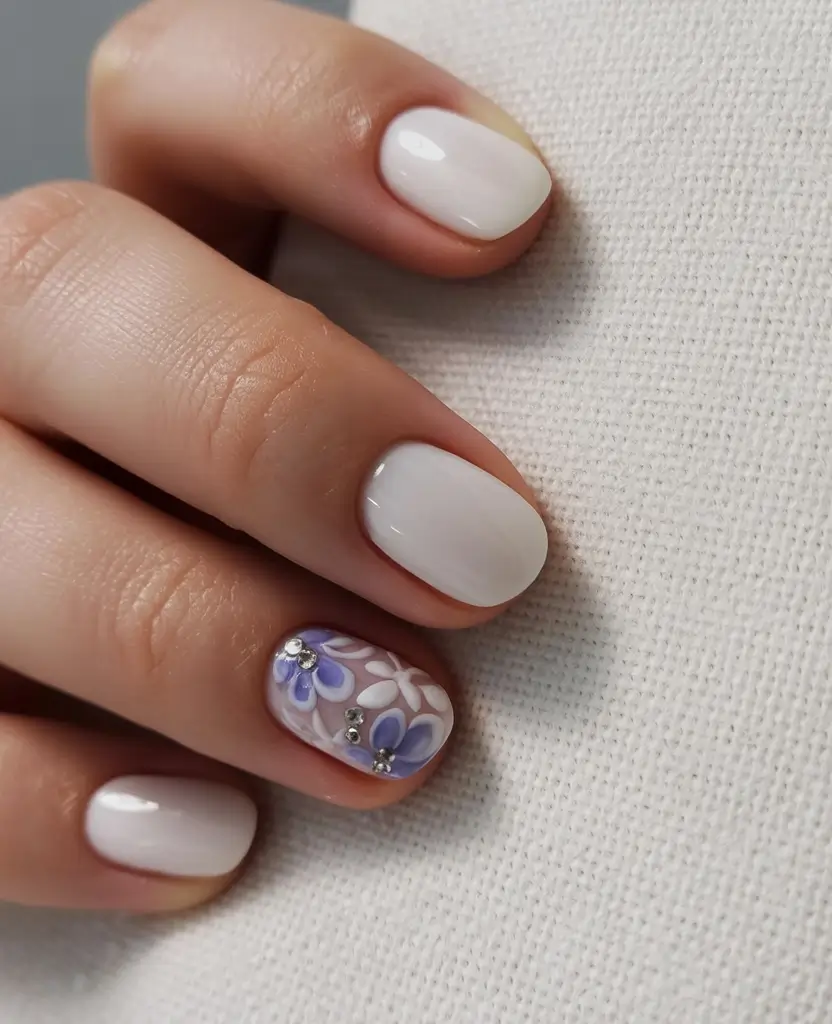 graduation nails ideas 2026 Delicate Blue Floral Accent for Cute Graduation Nails