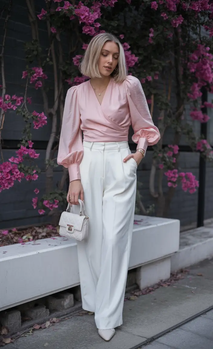 graduation outfit ideas for guest ideas 2026 pink blouse white trousers outfit