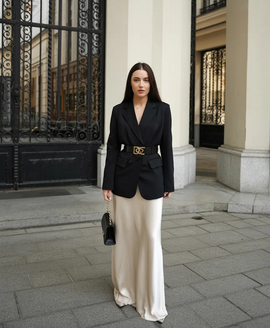 graduation outfit ideas for guest ideas 2026 blazer satin skirt outfit