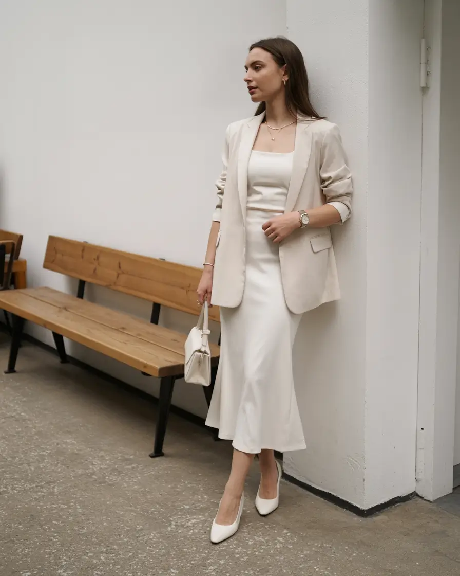 graduation outfit ideas for guest ideas 2026 neutral blazer dress outfit