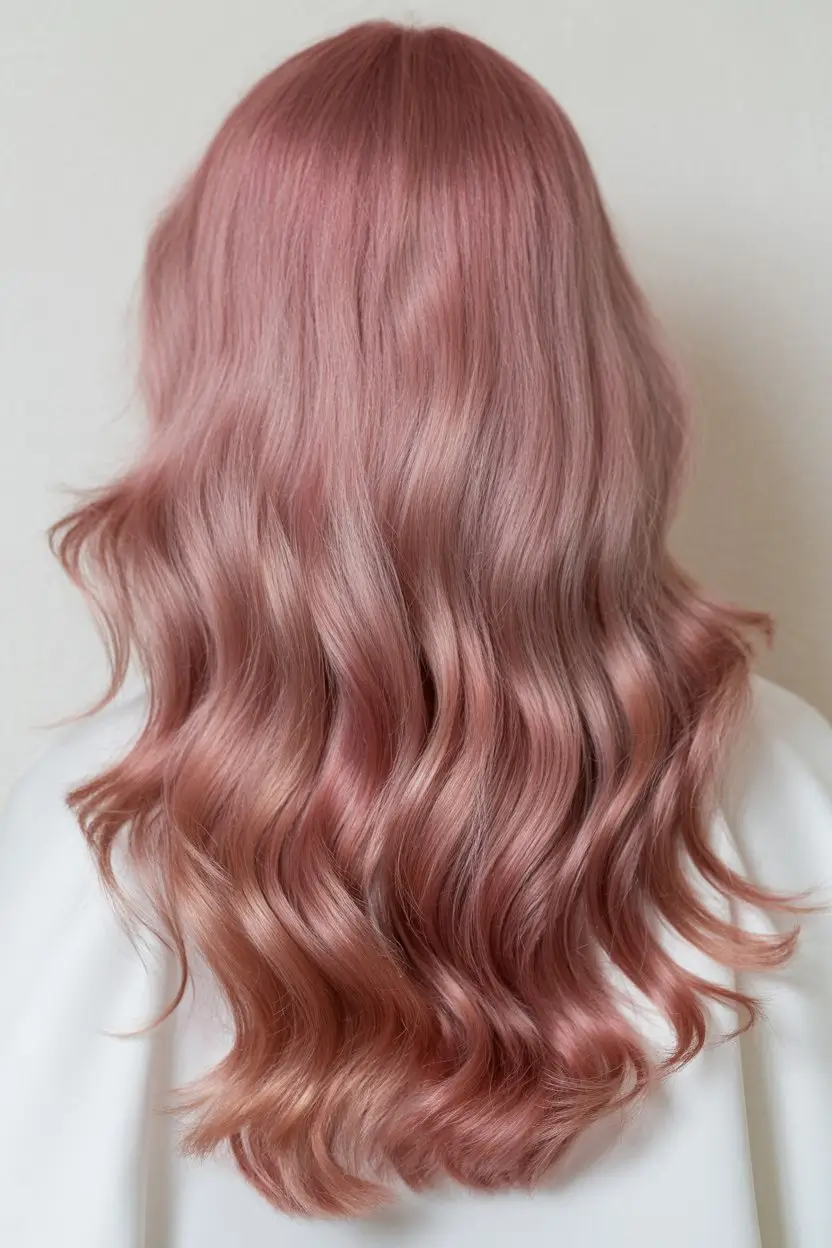 May Hair Color Ideas 2026 Soft Rose Gold Waves With a Dreamy Finish
