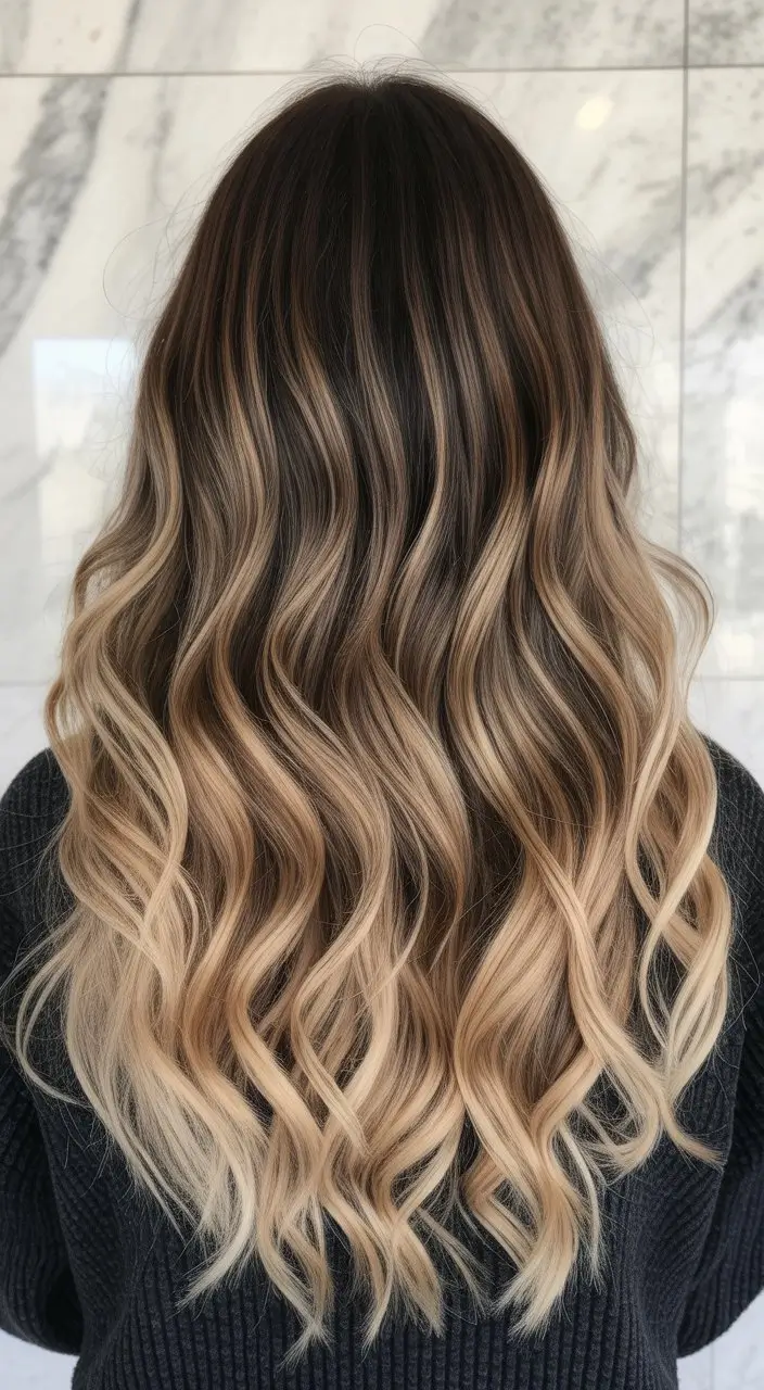 May Hair Color Ideas 2026 Classic Brunette to Blonde Balayage With Seamless Blend