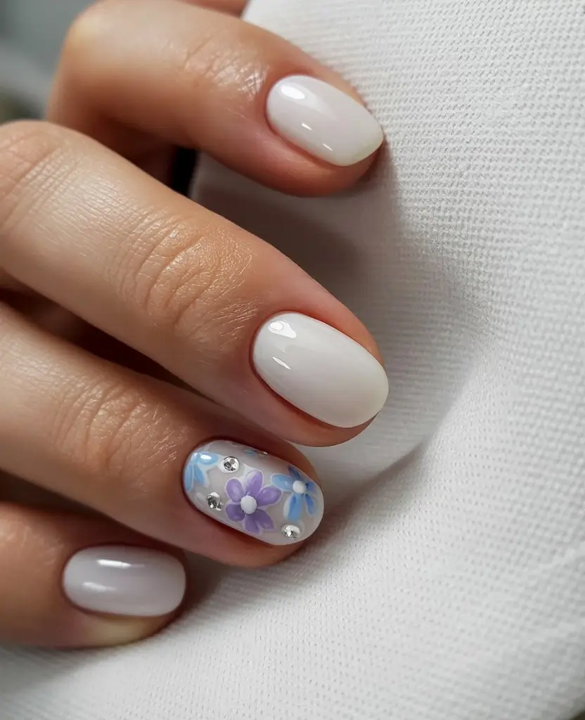 May Nails Ideas 2026 Minimal Floral Accent on Short Natural Nails