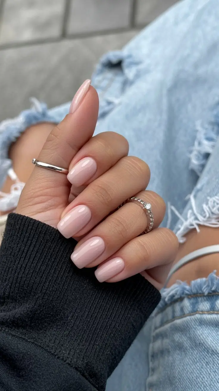 May Nails Ideas 2026 Clean Nude Short Square Nails for Everyday Glow