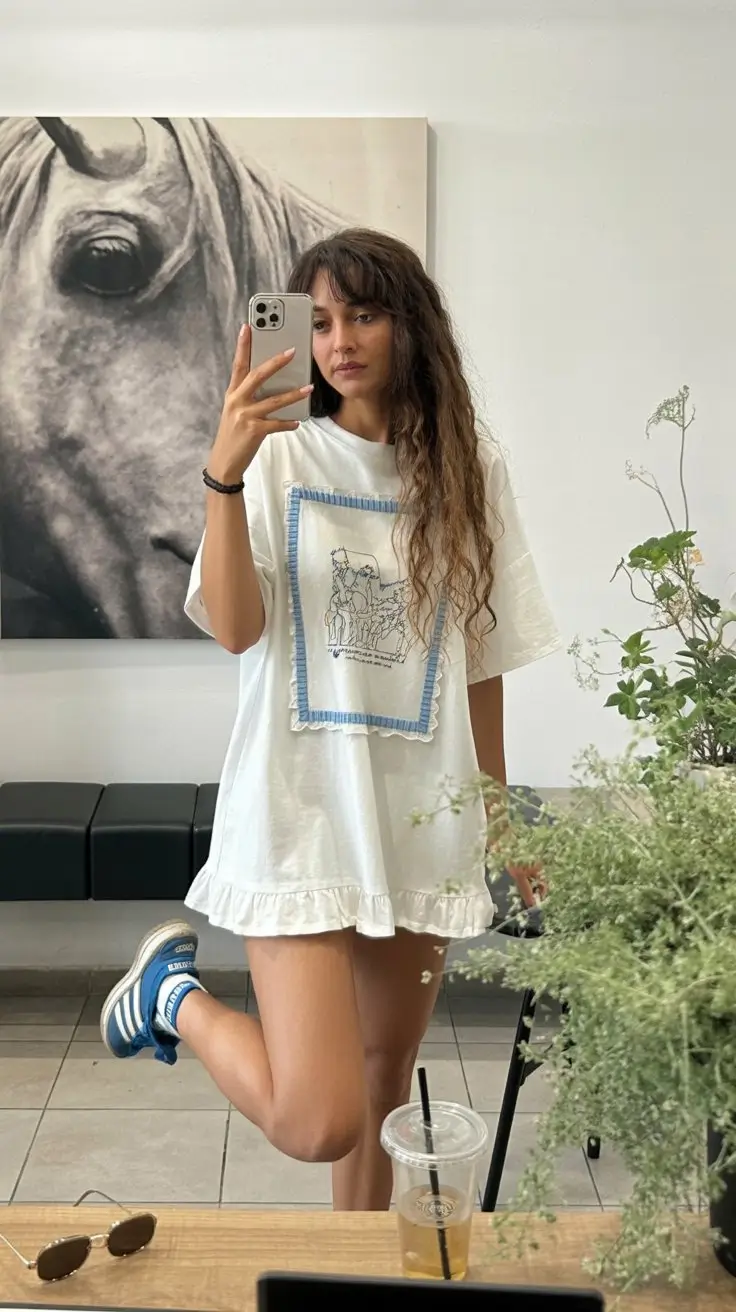 May outfits ideas 2026 Oversized tee dress energy with a playful twist
