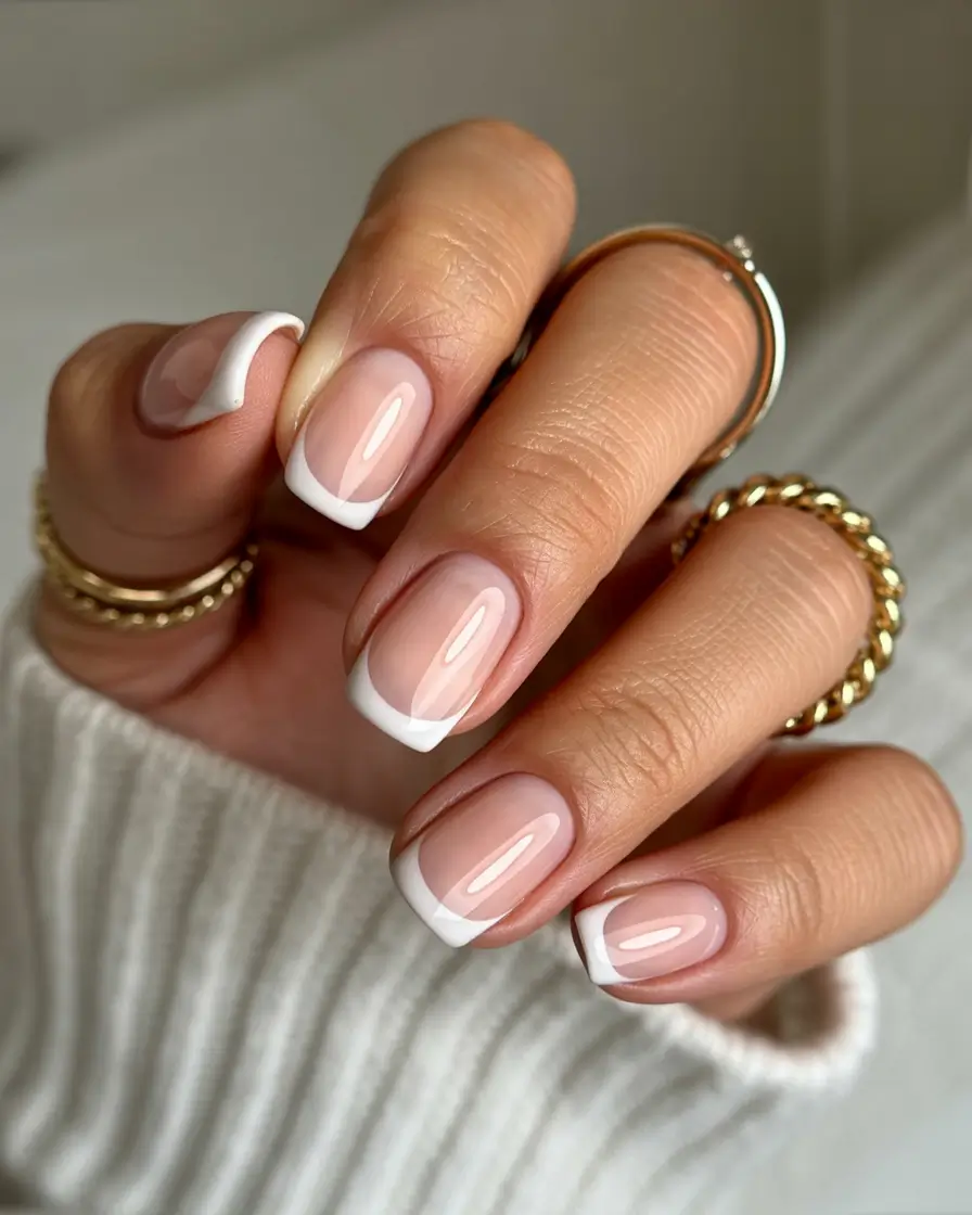 minimalist spring nails 2026 Classic Soft Square French in Milky Nude