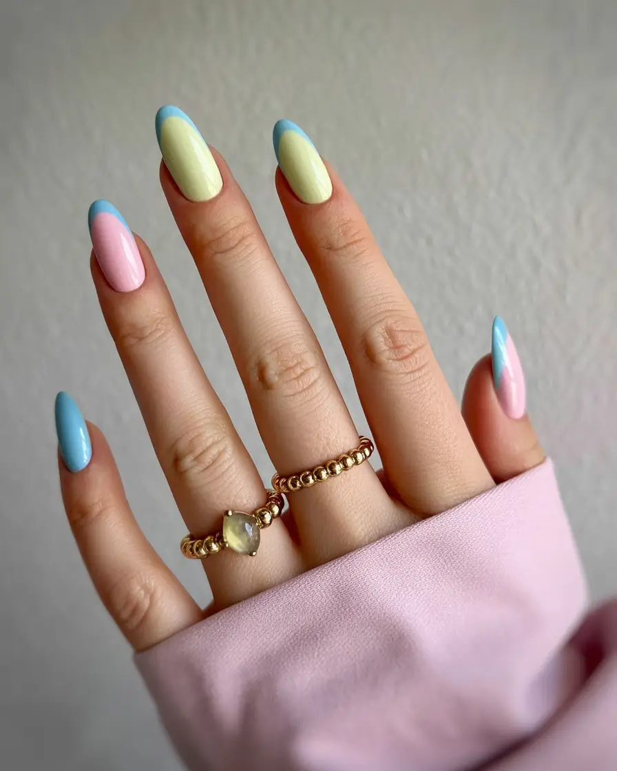 minimalist spring nails 2026 Pastel Color Block Almond