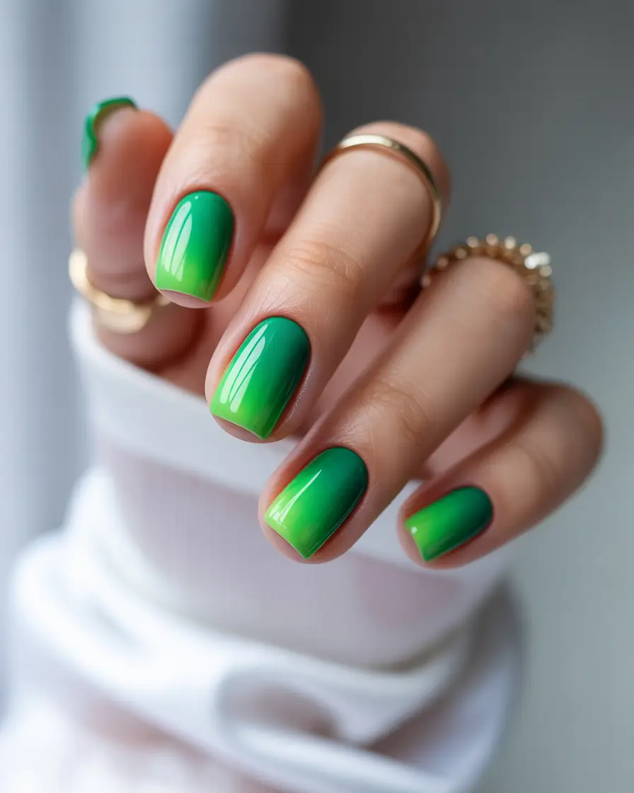 minimalist spring nails 2026 Glossy Green Gradient
