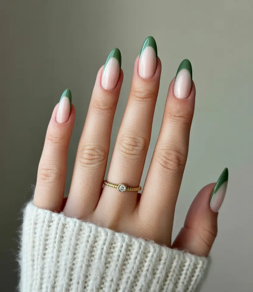 must-try spring long nails 2026 looks Deep Green Modern French Almond
